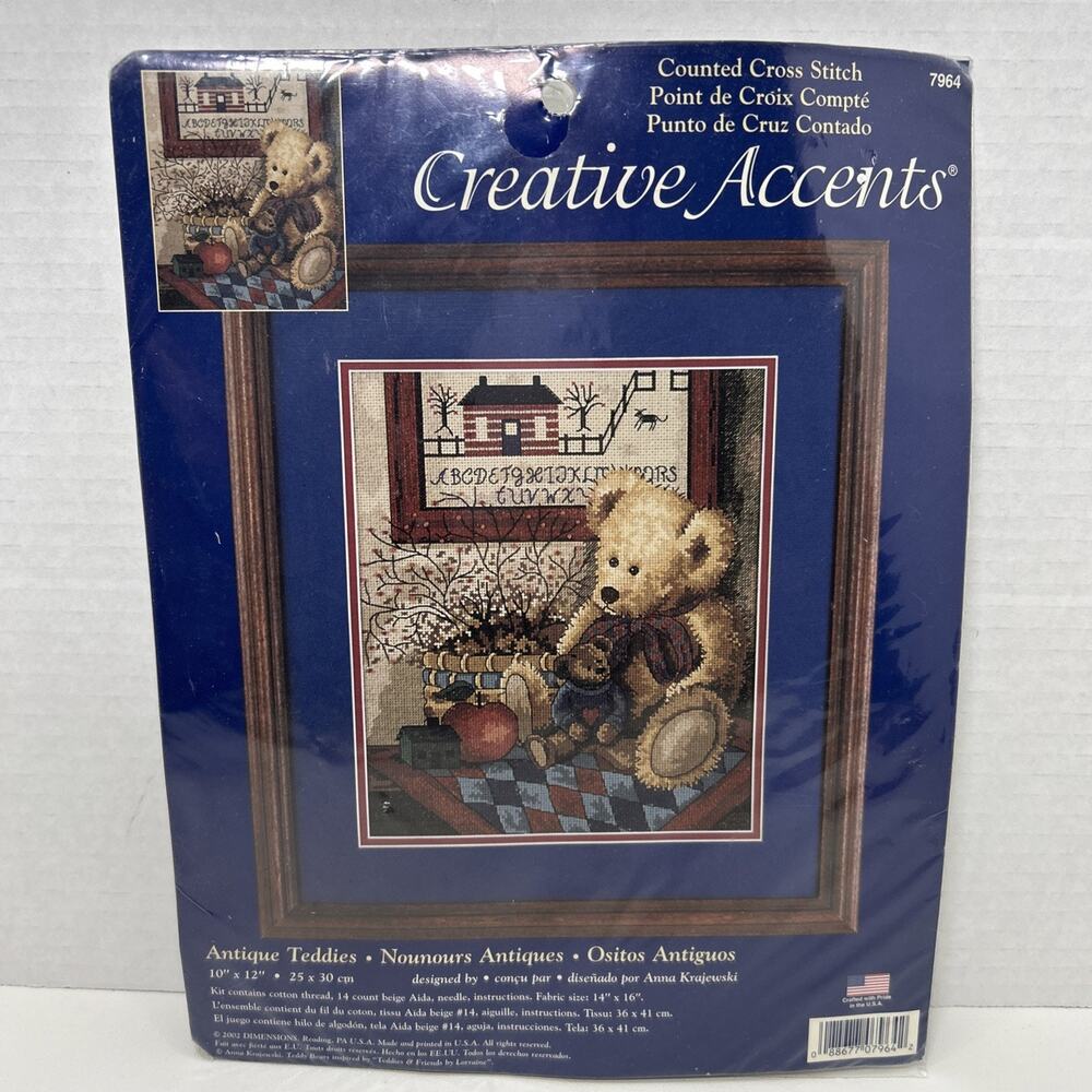 Creative Accents Antique Teddies Cross Stitch Kit Bears 10 x 12 #7964 New Sealed